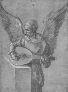 Winged Man, In Idealistic Clothing, Playing a Lute