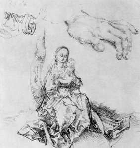 Study sheet with Madonna and child, hand and sleeve