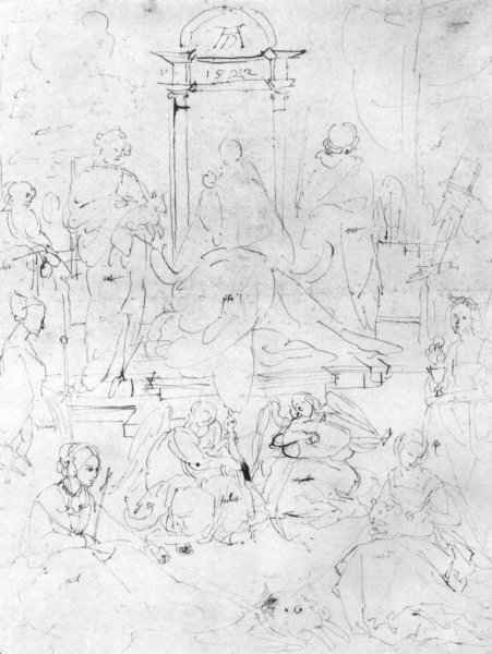 Studies on a great picture of the Virgin   Madonna and Child, saints and angels playing 2