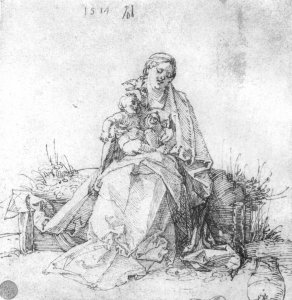 Madonna and child on the grassy bank