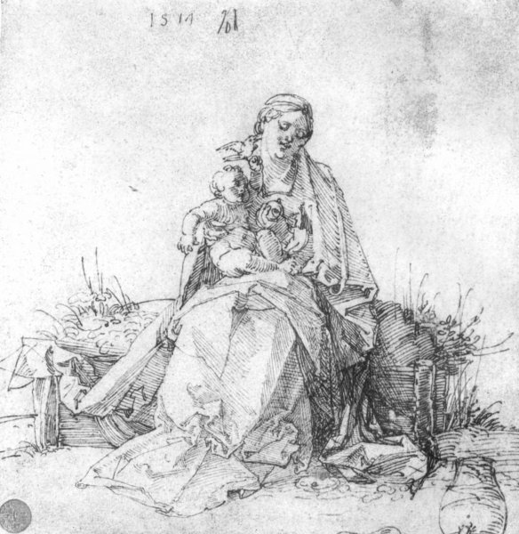 Madonna and child on the grassy bank