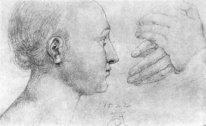 Studies on a great picture of Mary   girl's head and pair of hands