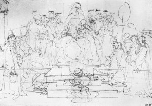 Studies on a great picture of the Virgin   Madonna and Child, saints and angels playing